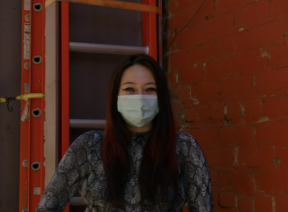 Photo of intern eva Mukai with mask on